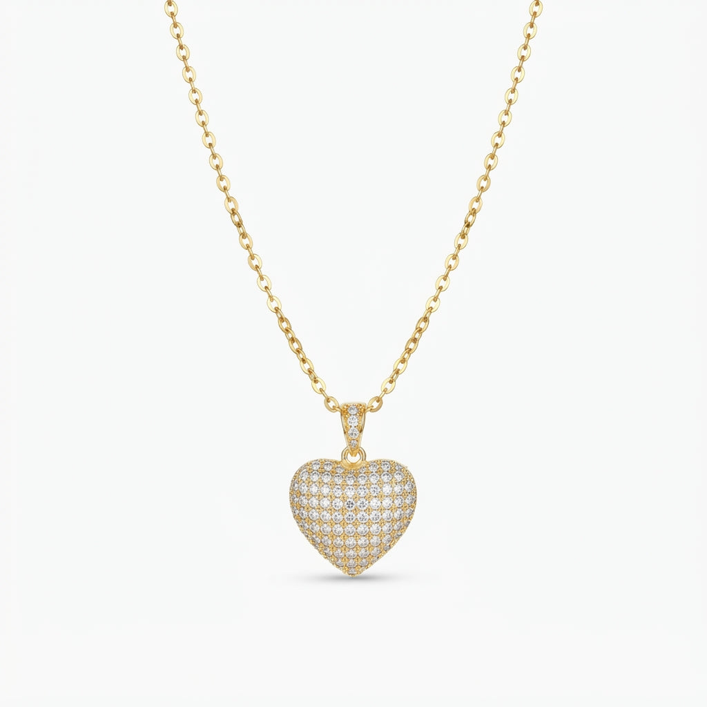 14K Zirkon Tombul Kalp Kolye