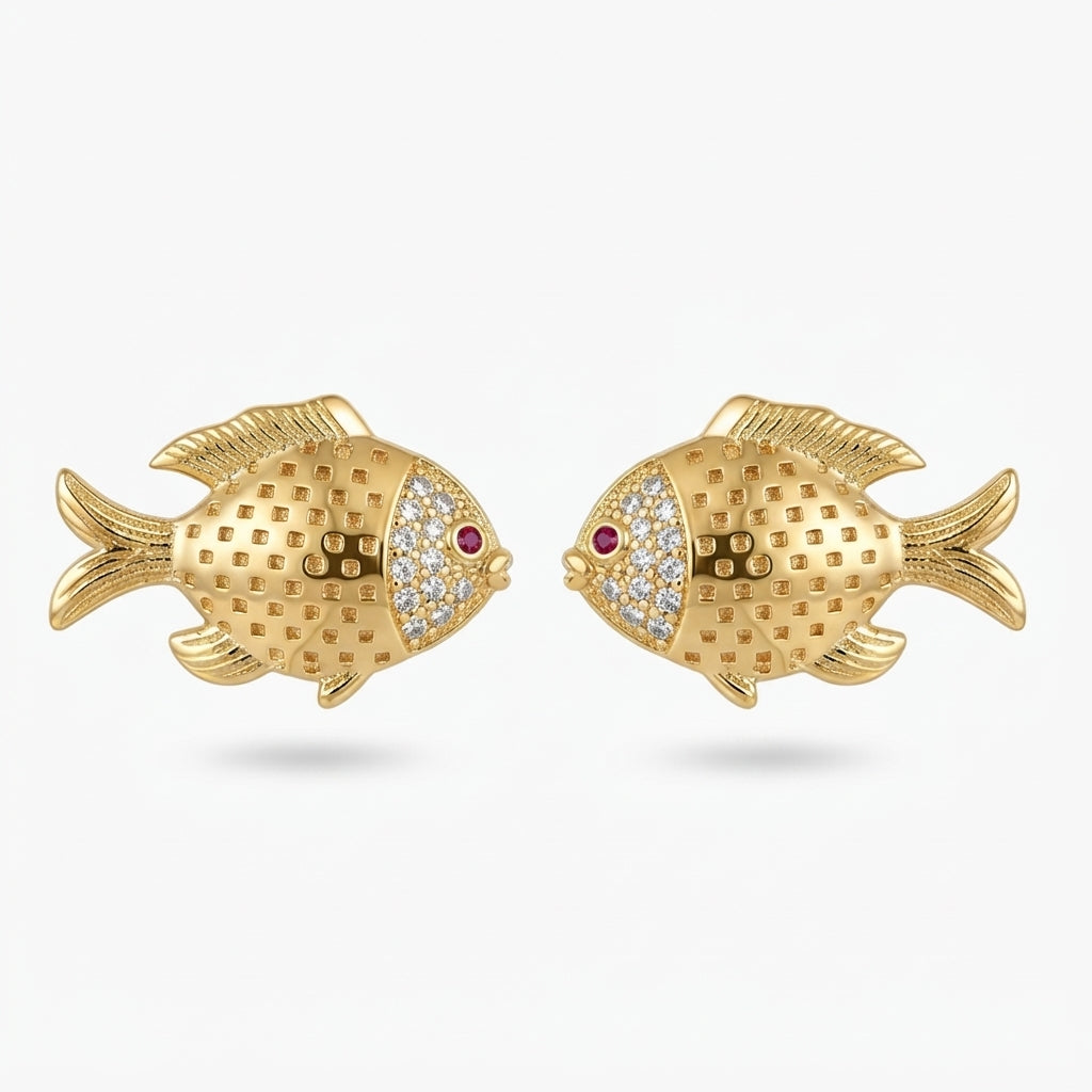 14K Zirkon Taşlı Balık Küpe