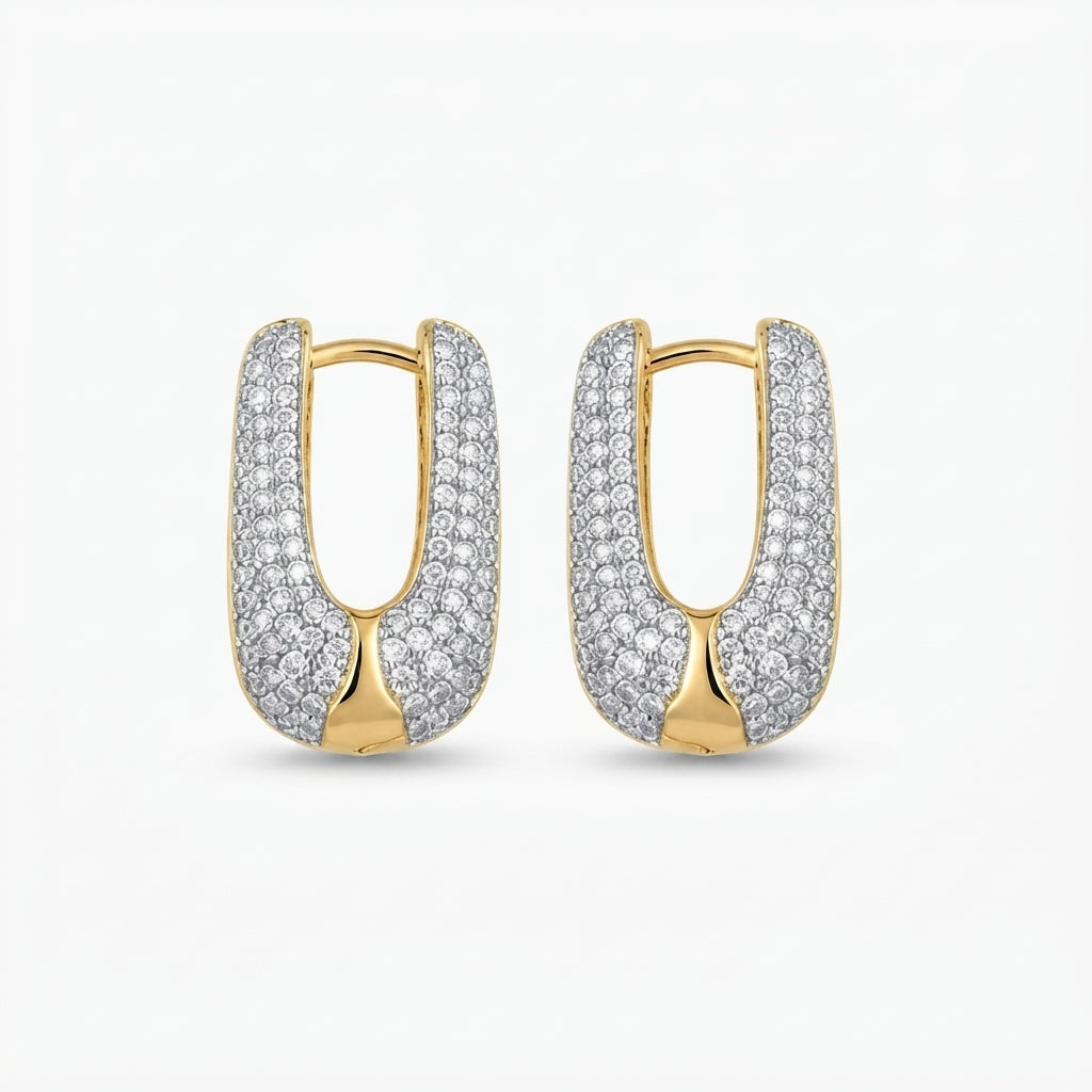 14K Oval Zirkon Taşlı Halka Küpe