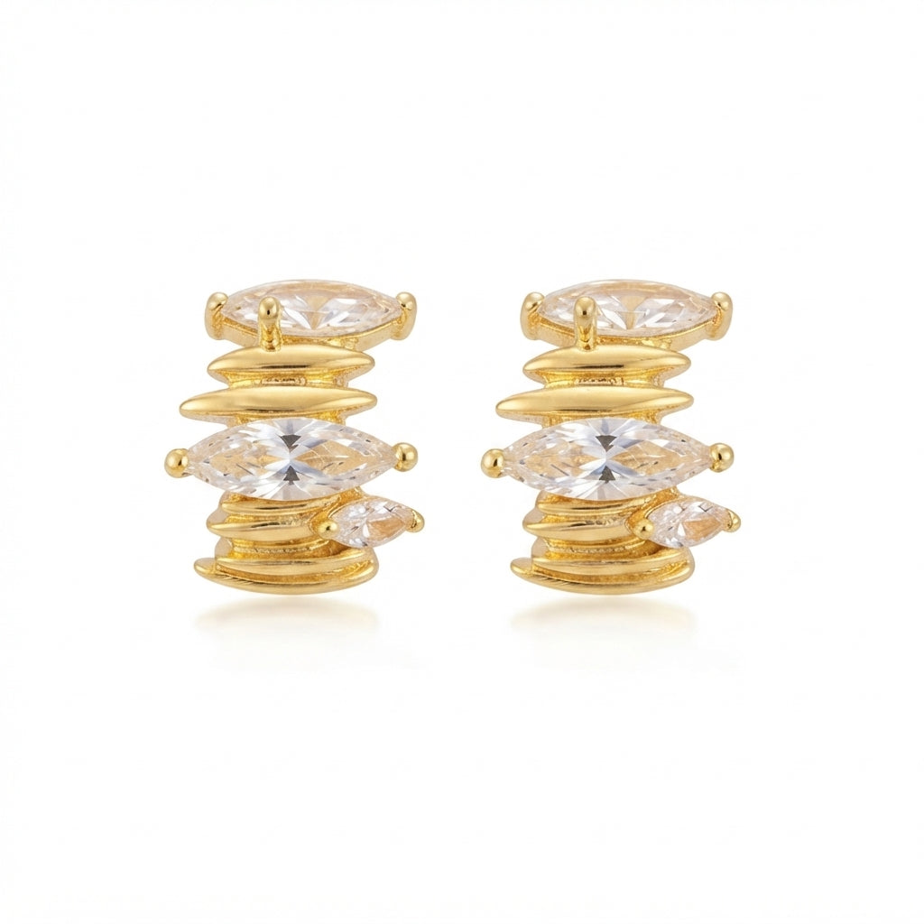 14K Zirkon Taşlı Zigzag Küpe