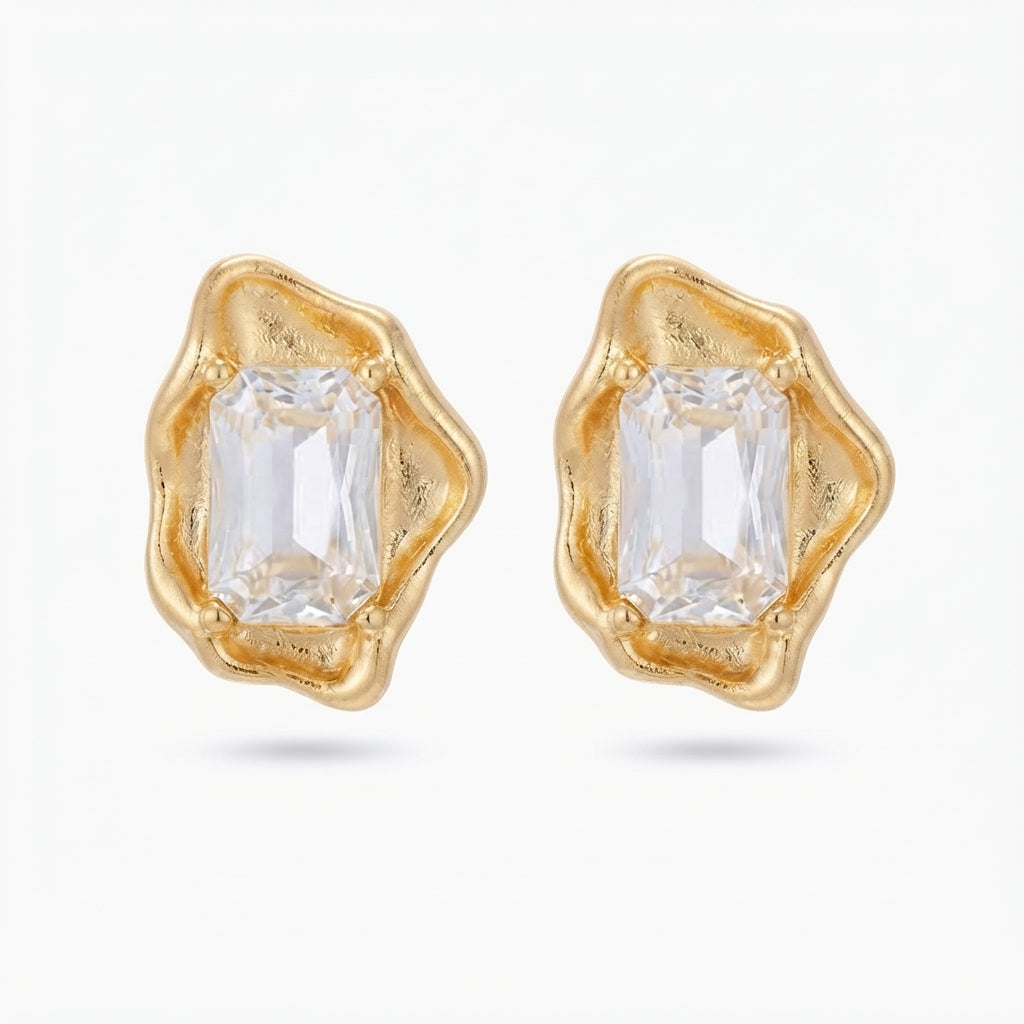 14K Baget Zirkon Taşlı Küpe
