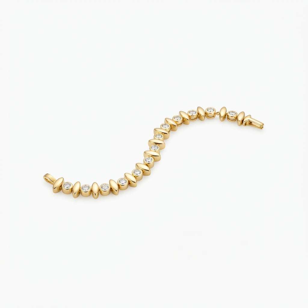 14K Taşlı Tasarım Oval Su Yolu Bileklik