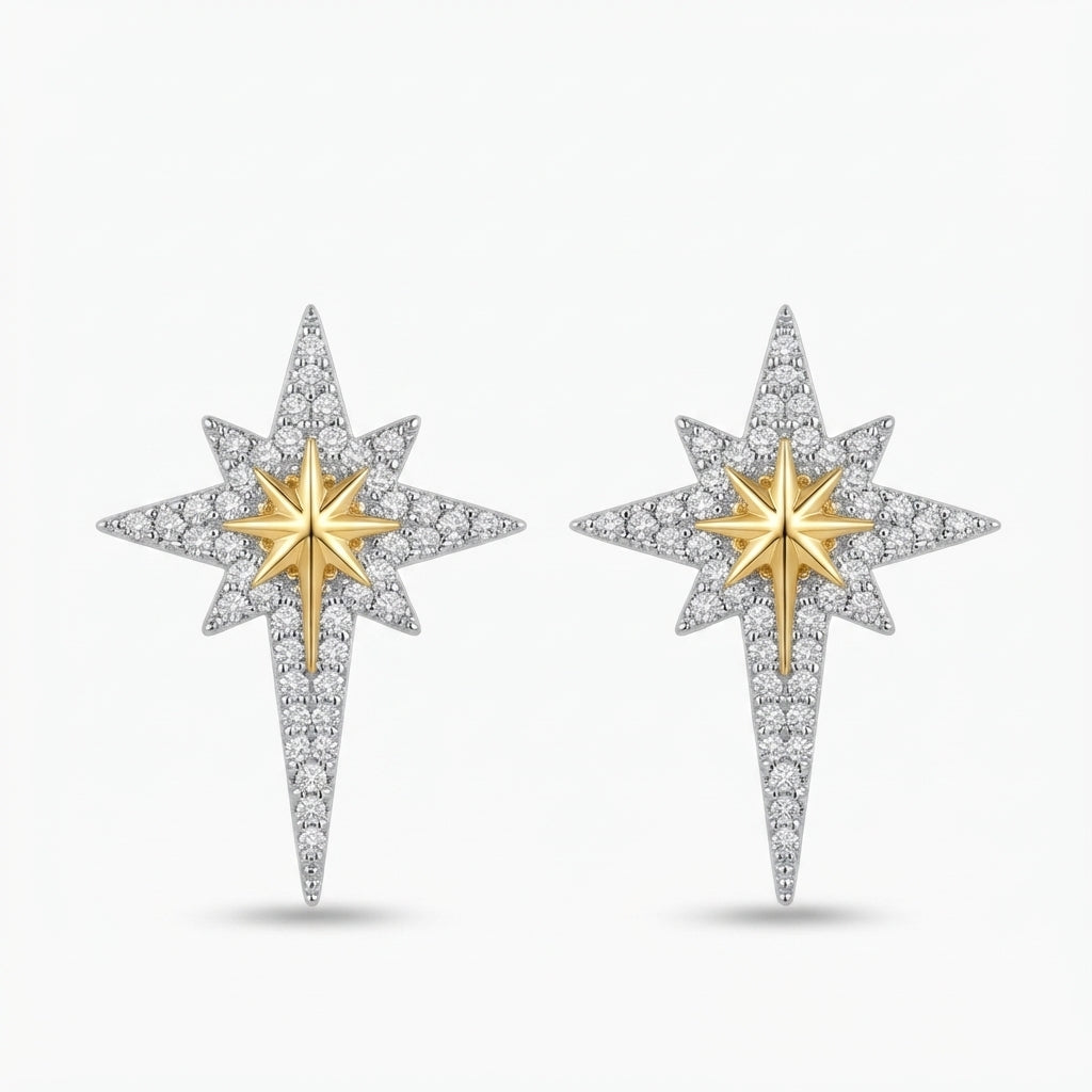 14K Zirkon Taşlı Kutup Yıldızı Küpe