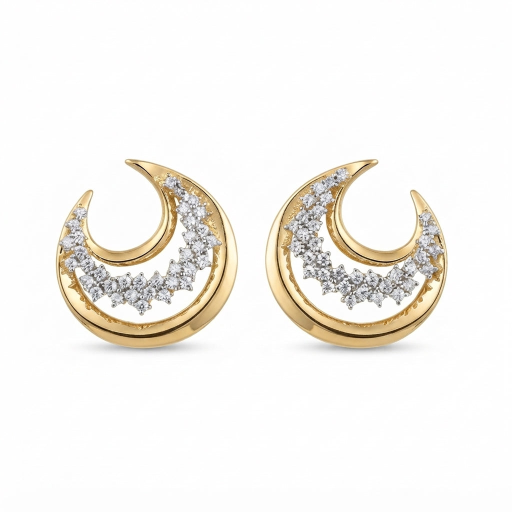14K Zirkon Taşlı Ay Tasarım Küpe