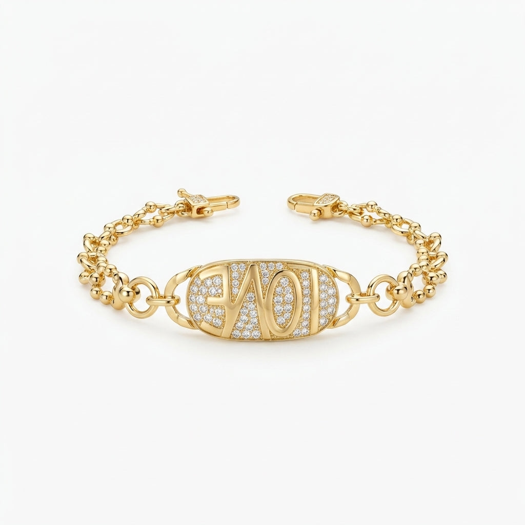 14K Zirkon LOVE Yazılı Bileklik