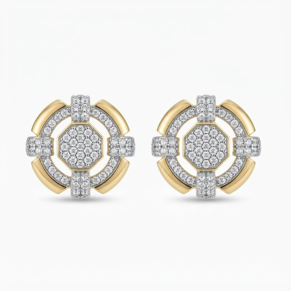 14K Mixed Zirkon Taşlı Tasarım Küpe