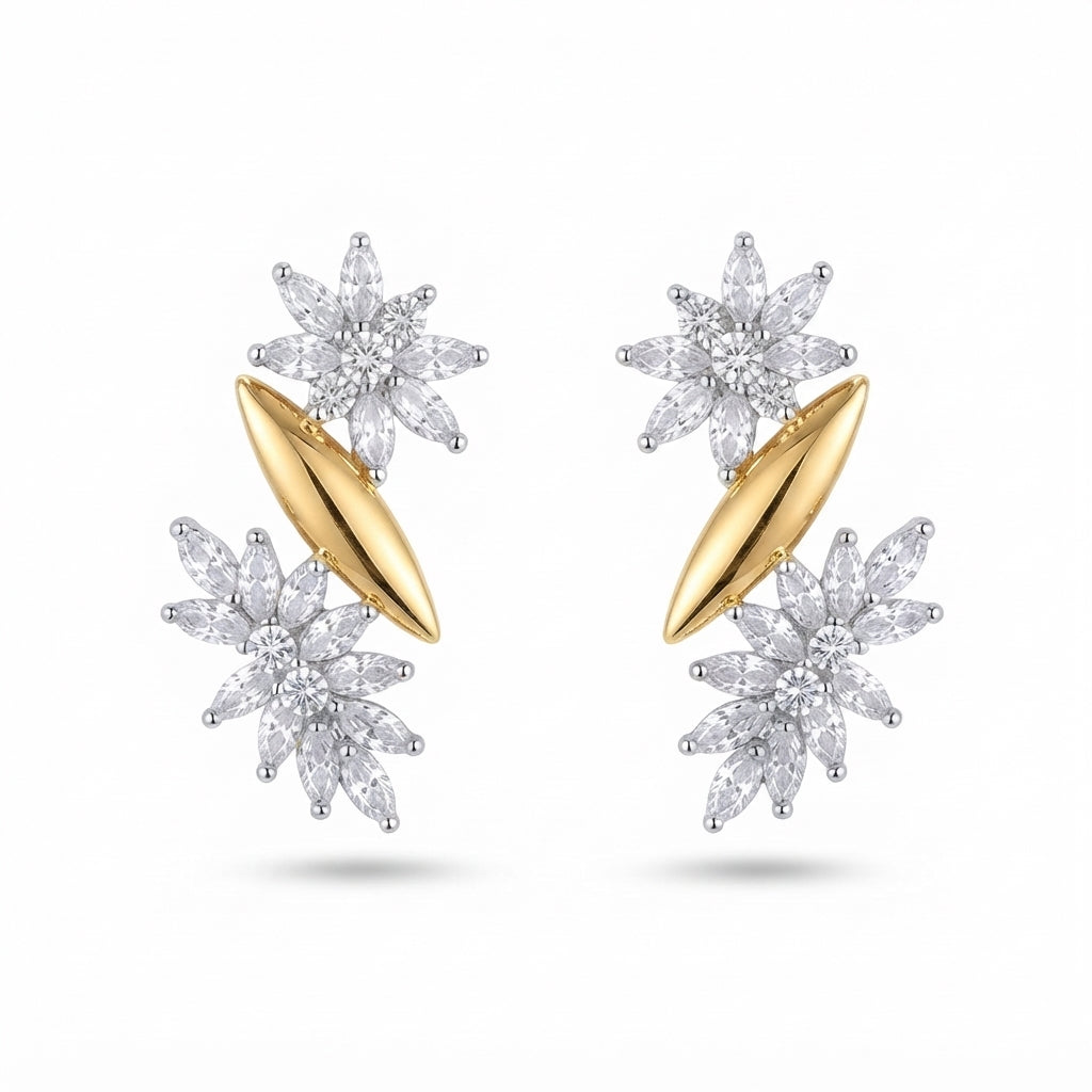 14K Zirkon Taşlı Lotus Küpe