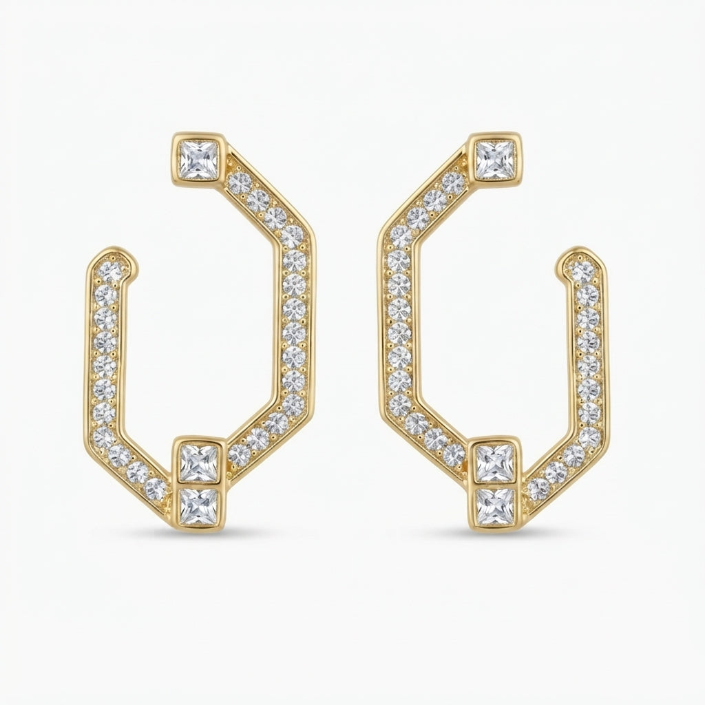 14K Zirkon Taşlı Tasarım Küpe