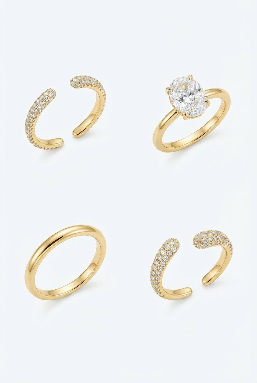 14K Altın 4'lü Yüzük Set