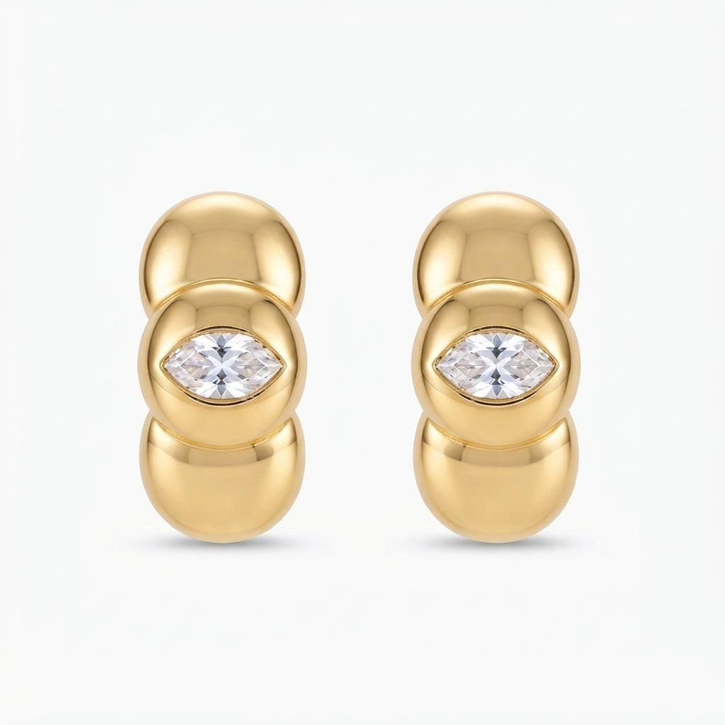14K Zirkon Taşlı Top Küpe