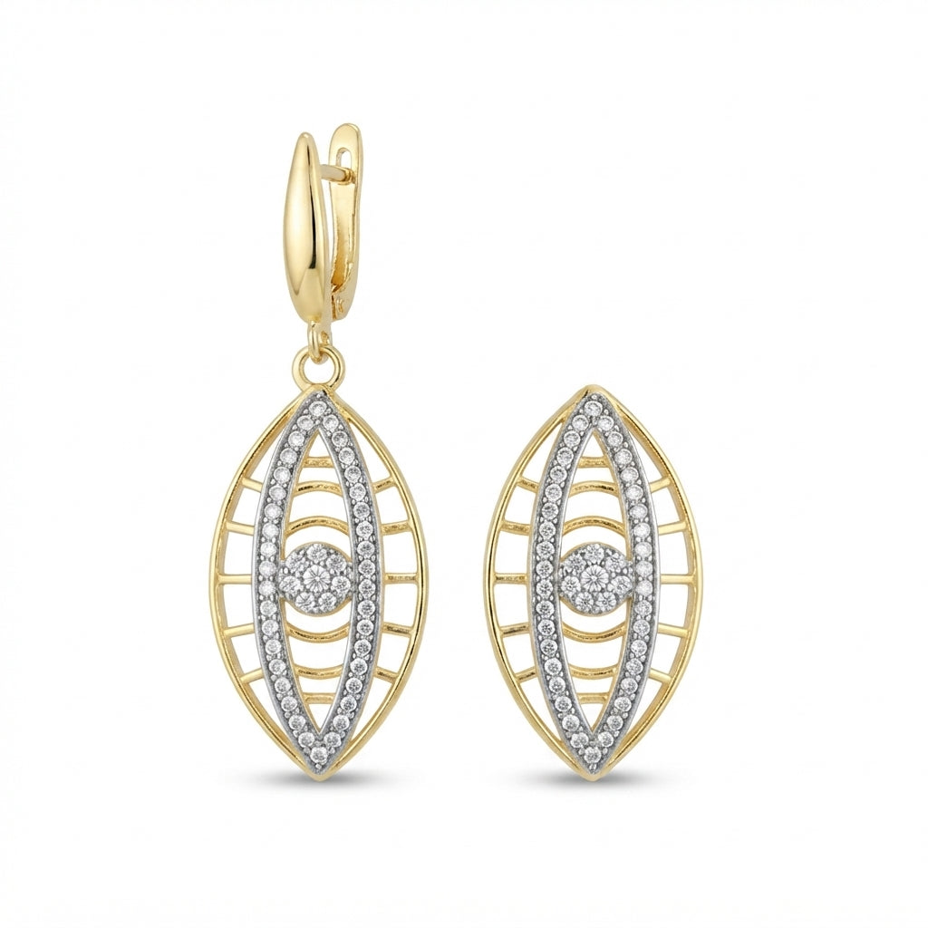 14K Zirkon Taşlı Göz Küpe