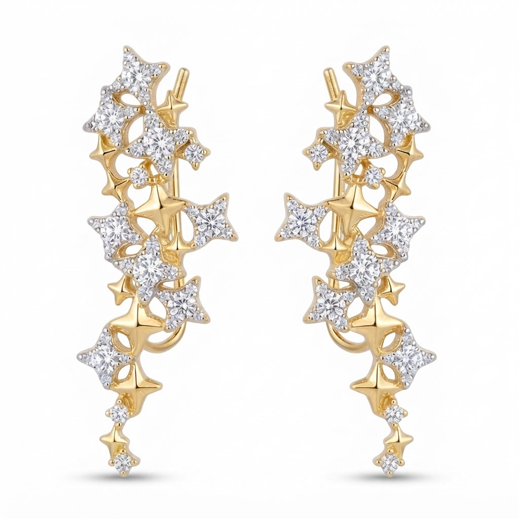 14K Zirkon Taşlı Yıldız Serpintisi Küpe
