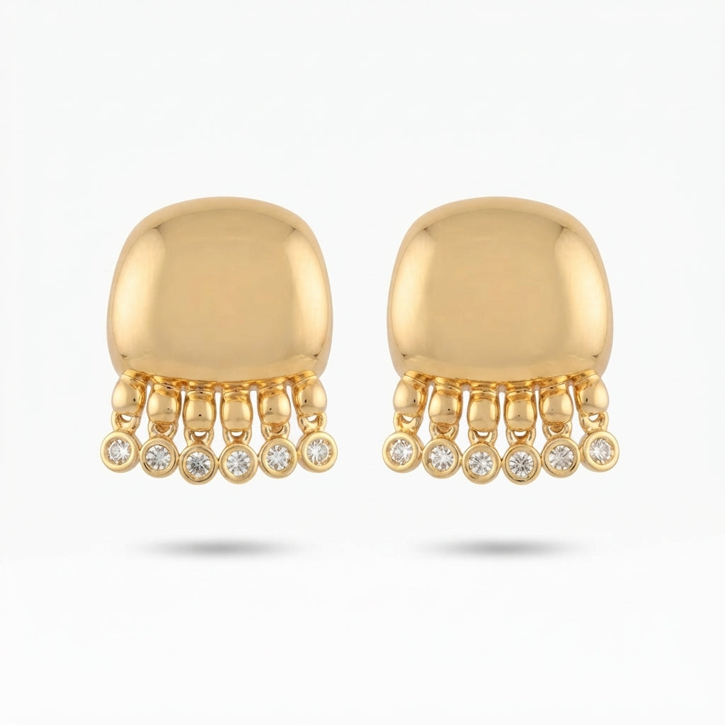 14K Oval Zirkon Taşlı Küpe