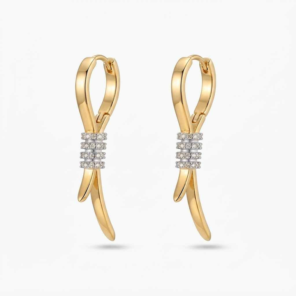 14K Zirkon Taşlı Tasarım Küpe