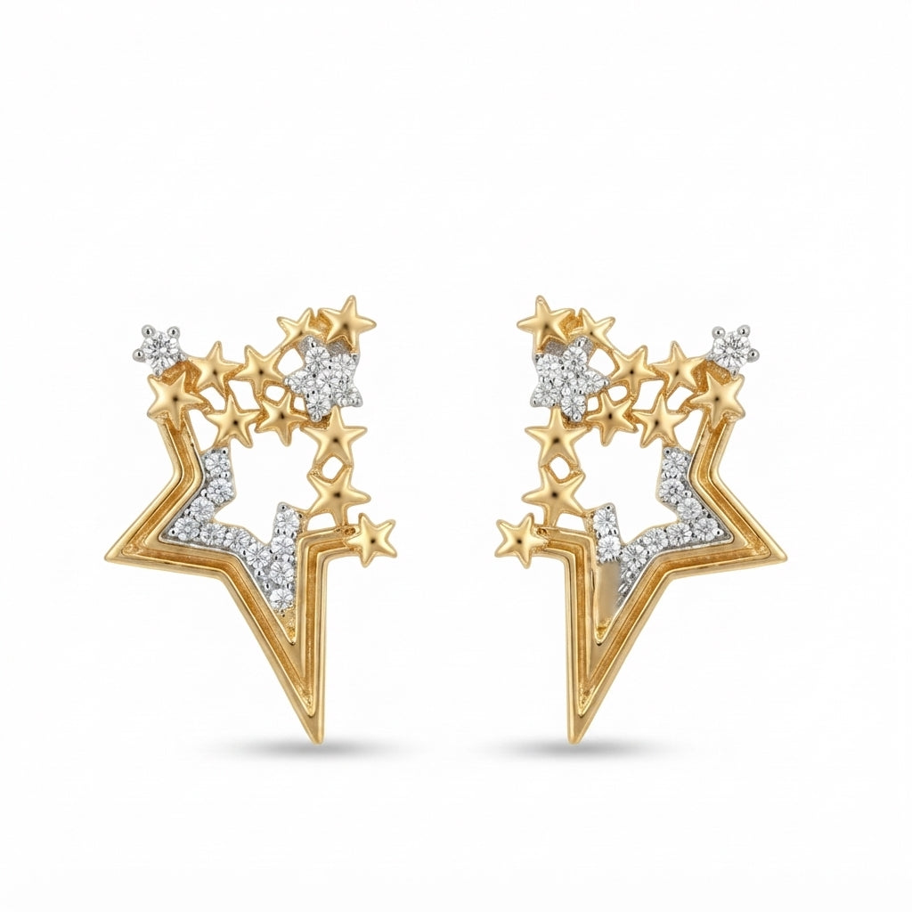 14K Zirkon Taşlı Yıldız Küpe