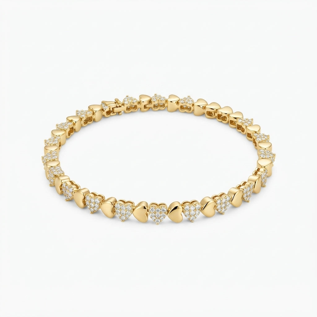 14K Minimal Zirkon Taşlı Kalp Bileklik