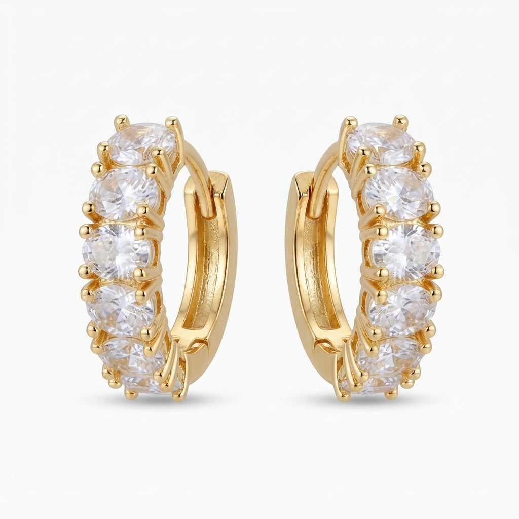 14K Oval Zirkon Taşlı Küpe