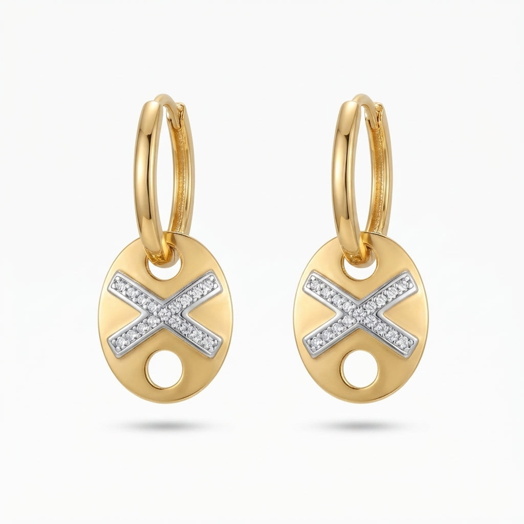 14K Mixed X Tasarım Küpe