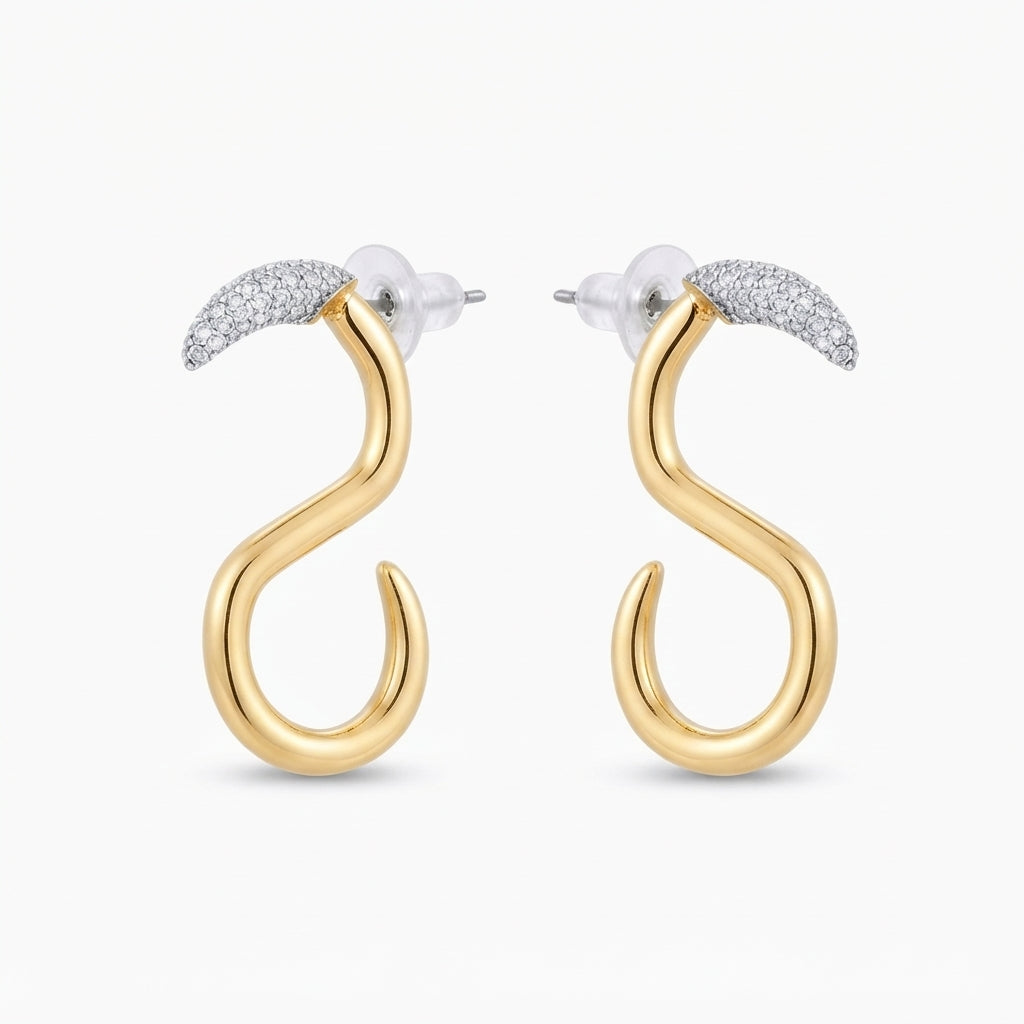 14K Zirkon Taşlı S Model Küpe
